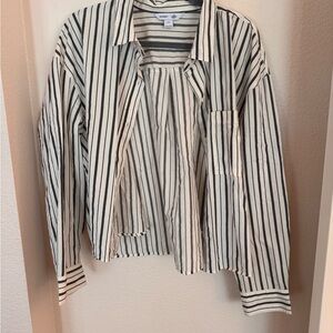 Old Navy Cream and Black Striped Cropped Shirt